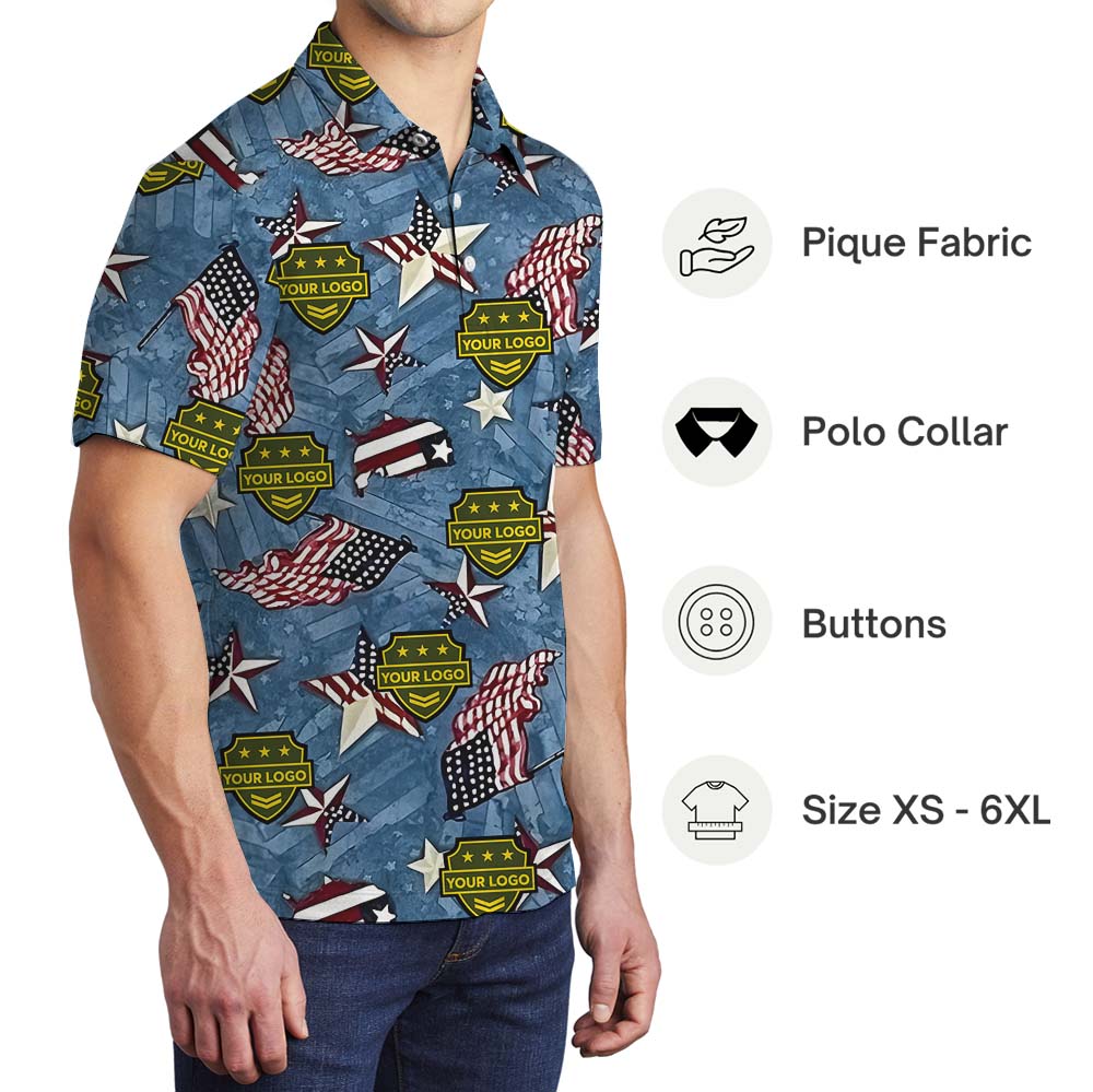 Patriotic Military Polo Shirt With Custom Patches