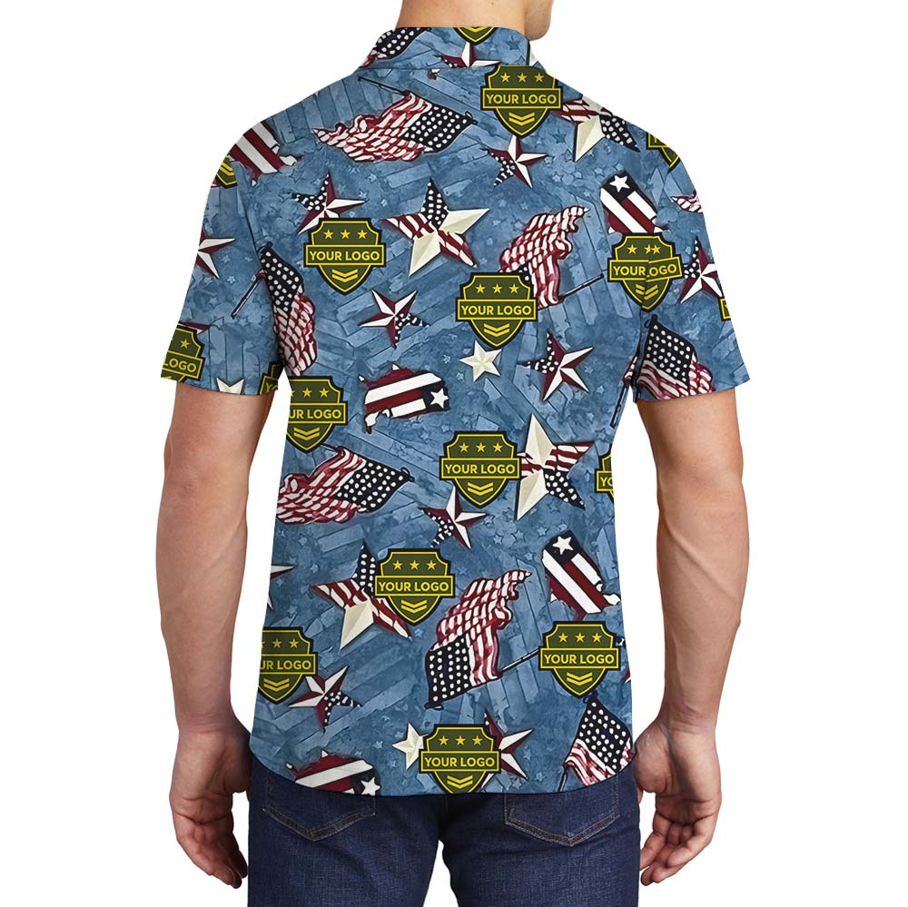 Patriotic Military Polo Shirt With Custom Patches