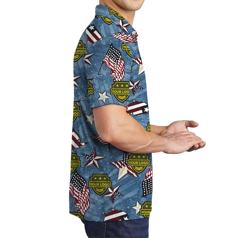 Patriotic Military Polo Shirt With Custom Patches