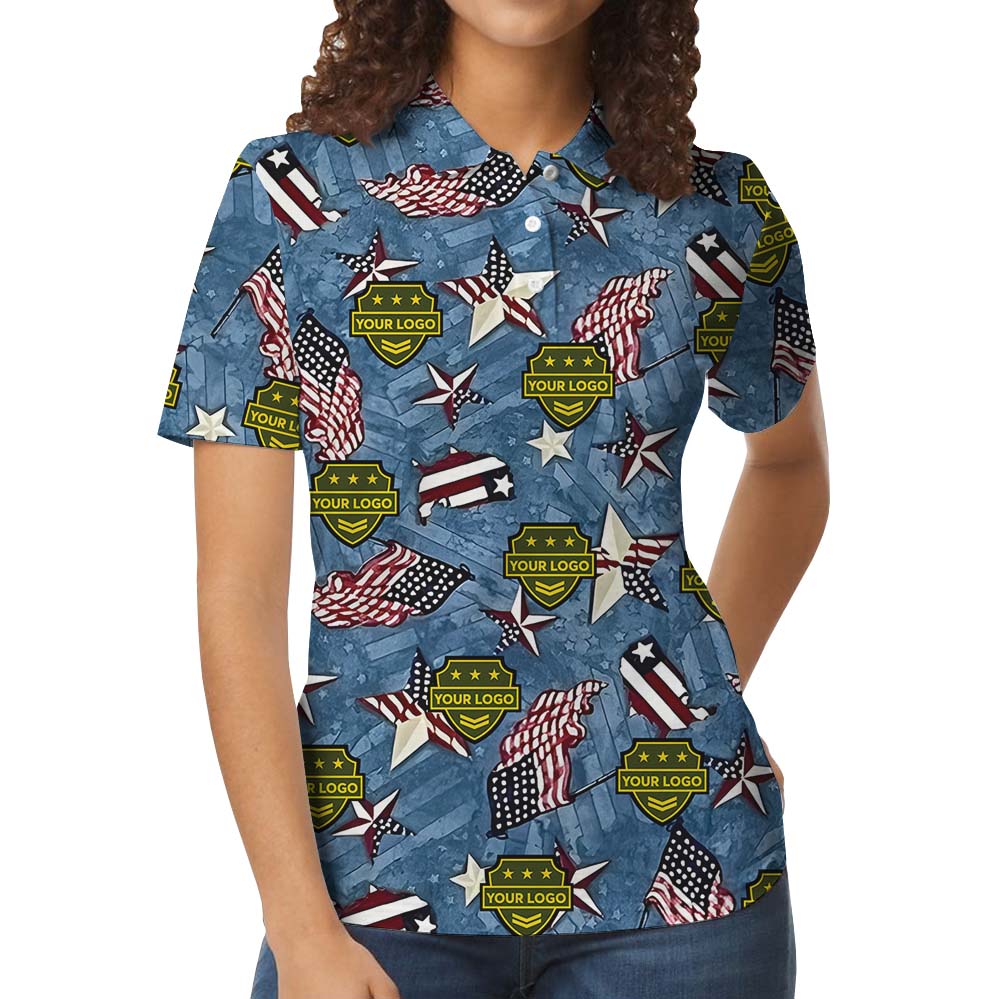 Patriotic Military Polo Shirt With Custom Patches