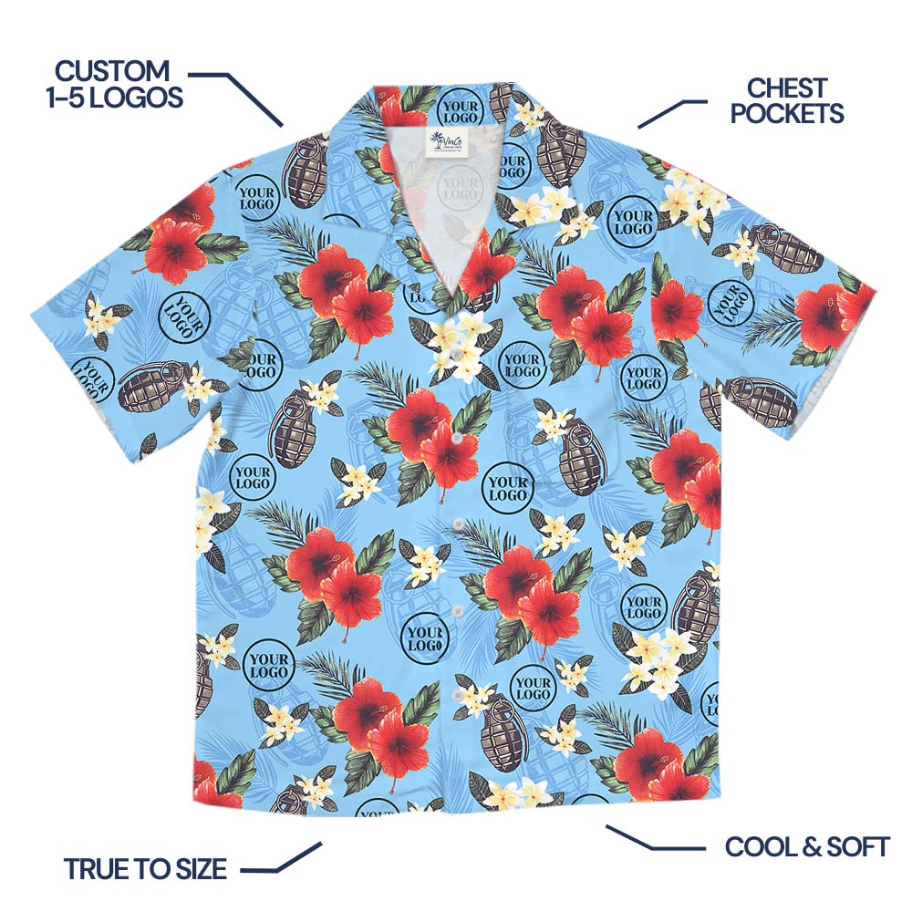 Tactical Custom Logo Hibiscus Blue Hawaiian Shirt