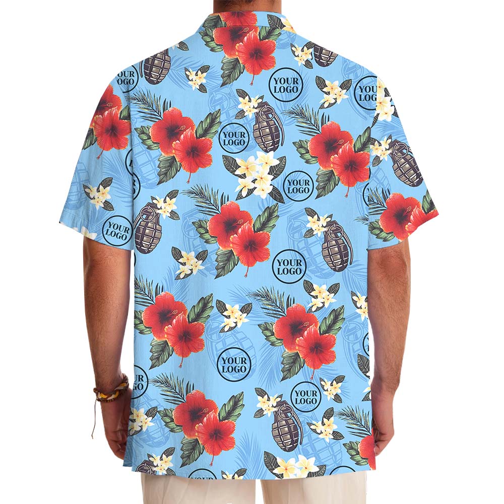 Tactical Custom Logo Hibiscus Blue Hawaiian Shirt