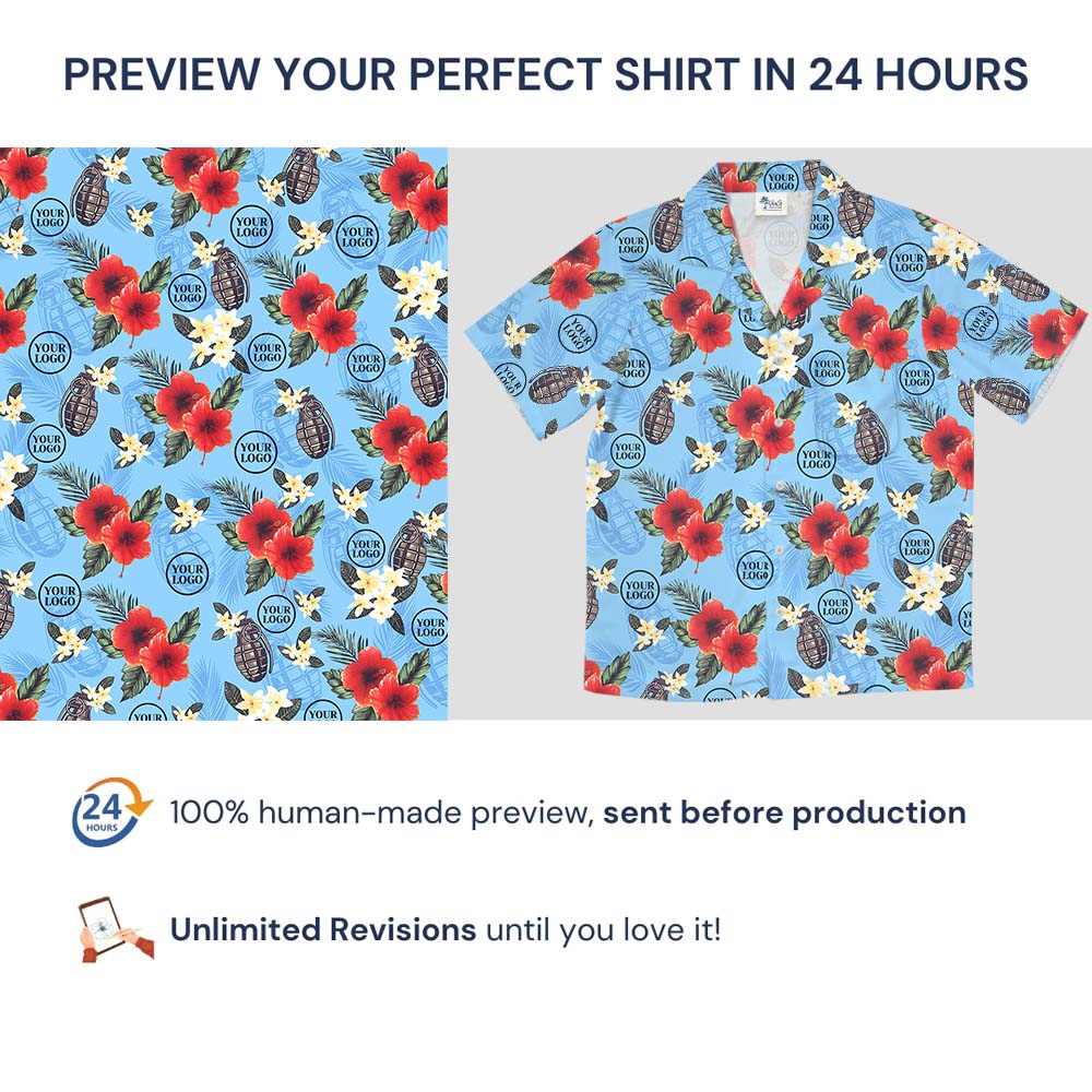 Tactical Custom Logo Hibiscus Blue Hawaiian Shirt