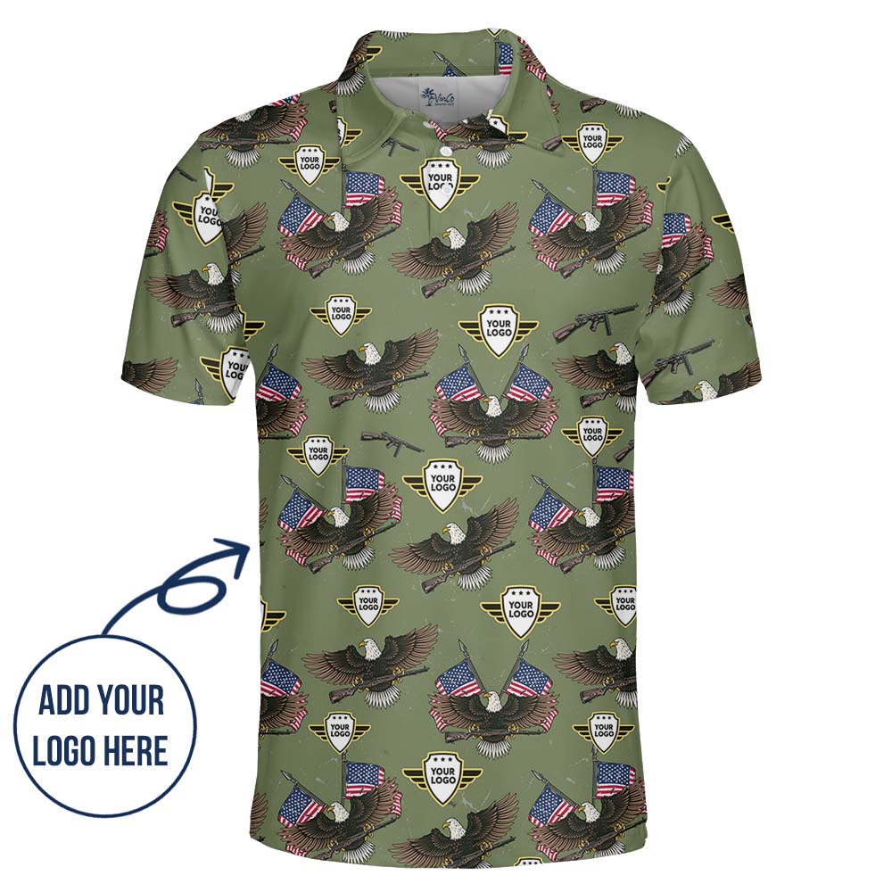 Custom Logo Military Polo Shirt With Eagle Print