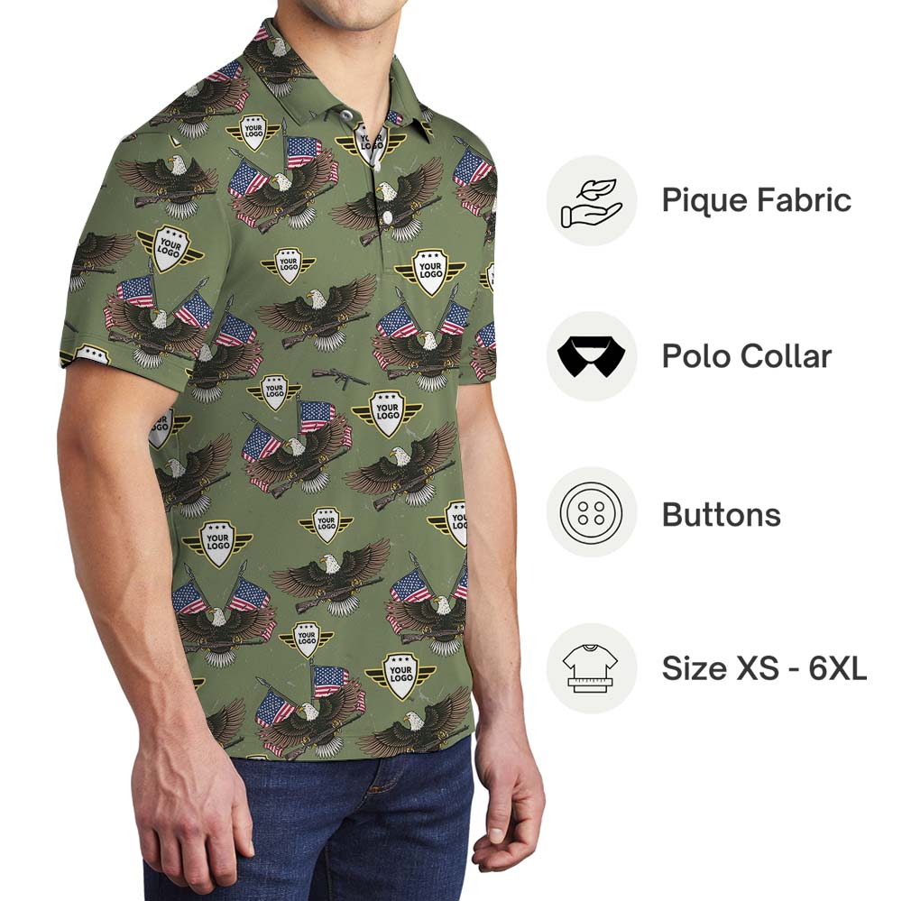 Custom Logo Military Polo Shirt With Eagle Print