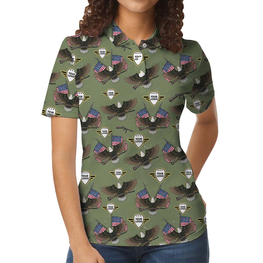 Custom Logo Military Polo Shirt With Eagle Print