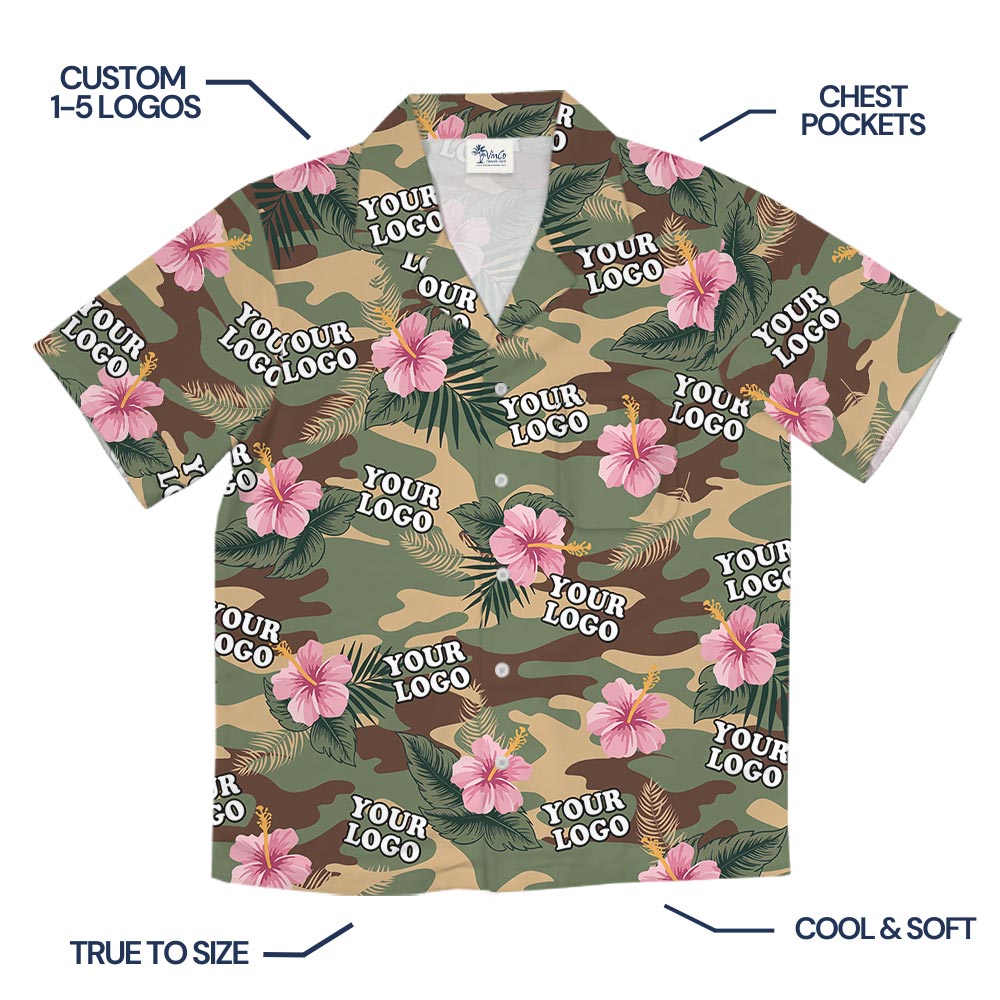 Custom Military Logo Hibiscus Camo Aloha Shirt