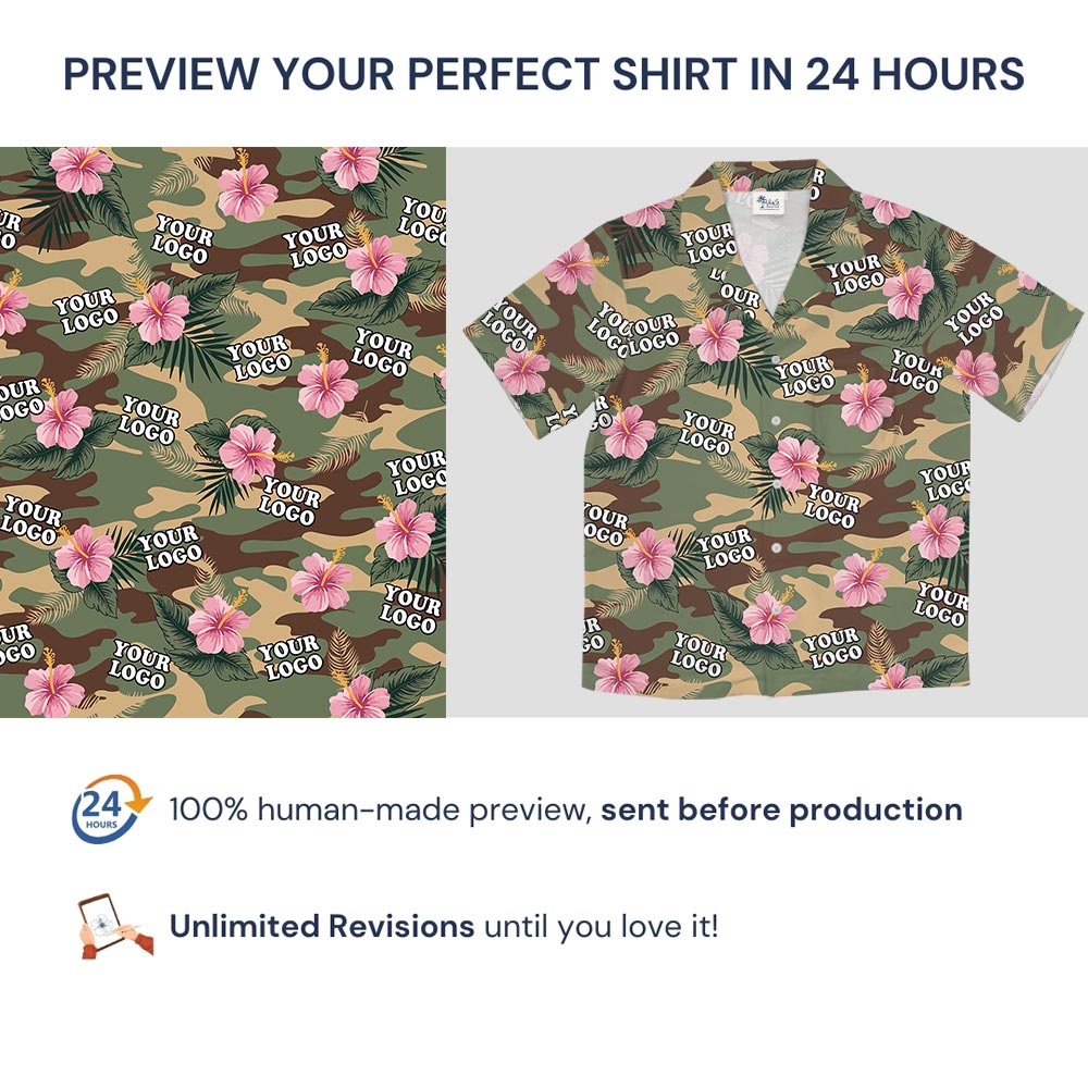 Custom Military Logo Hibiscus Camo Aloha Shirt
