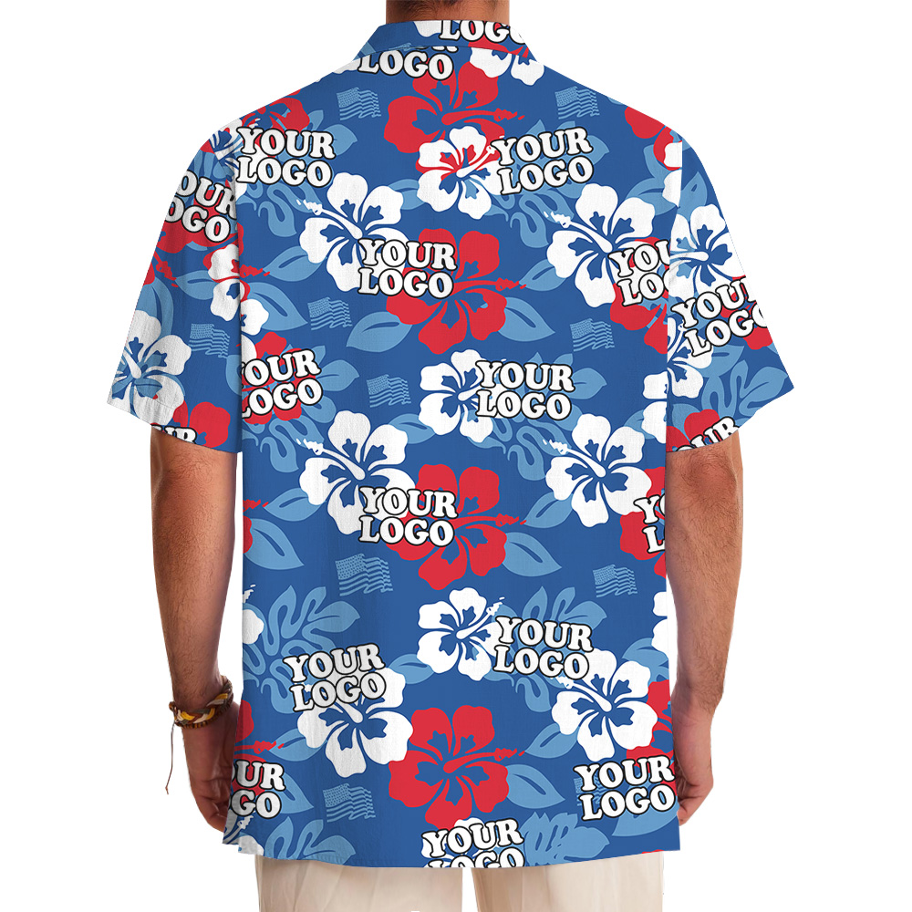 Custom Logo White Red Blue Hawaiian Shirt
