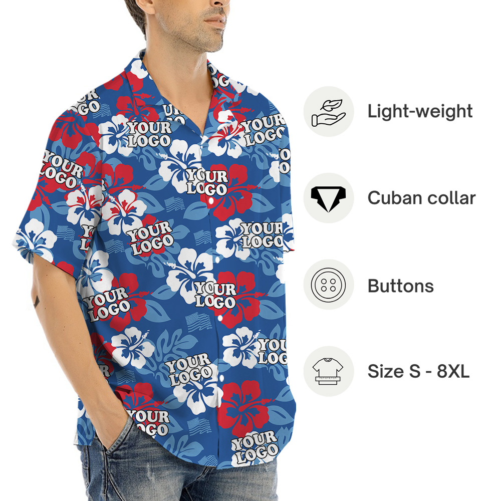 Custom Logo White Red Blue Hawaiian Shirt