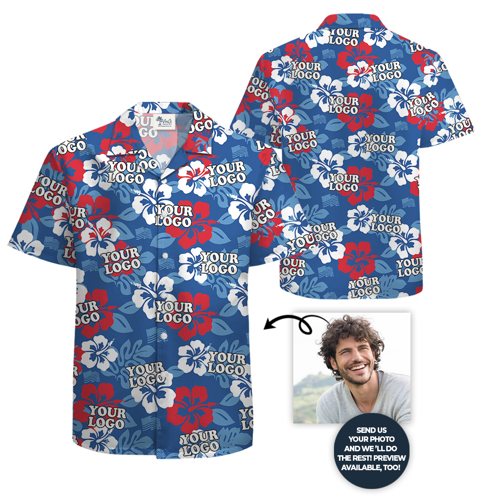 Custom Logo White Red Blue Hawaiian Shirt