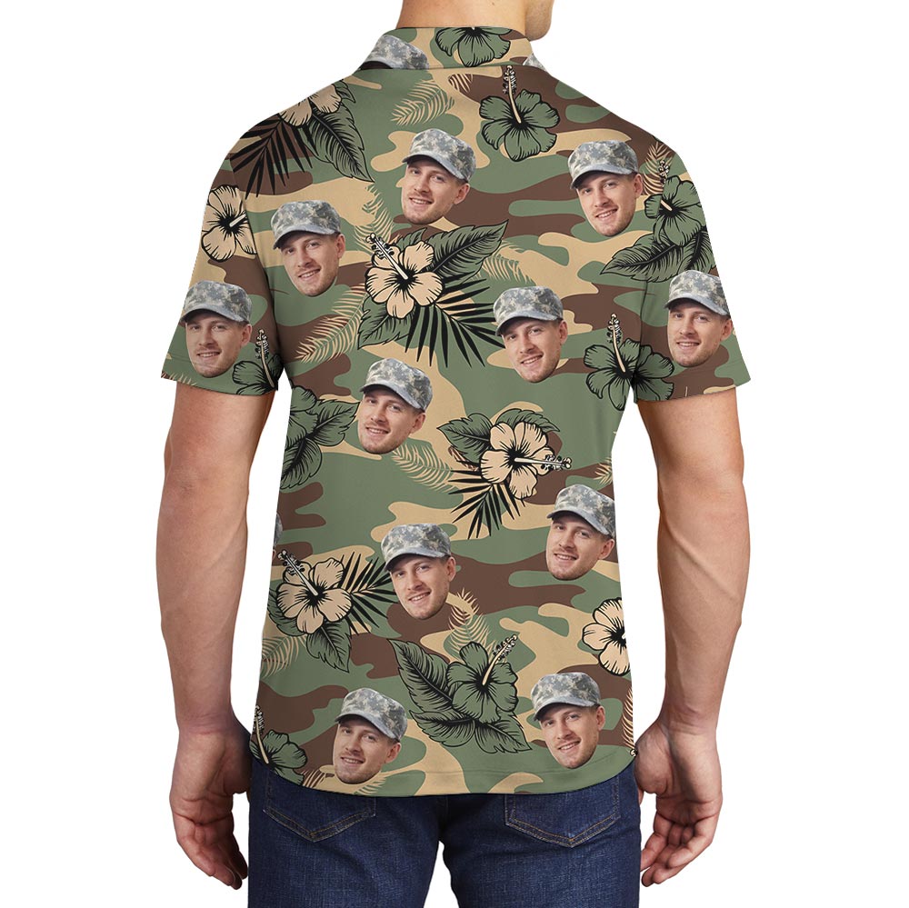 Personalized Military Camo Tropical Polo Shirt With Photo