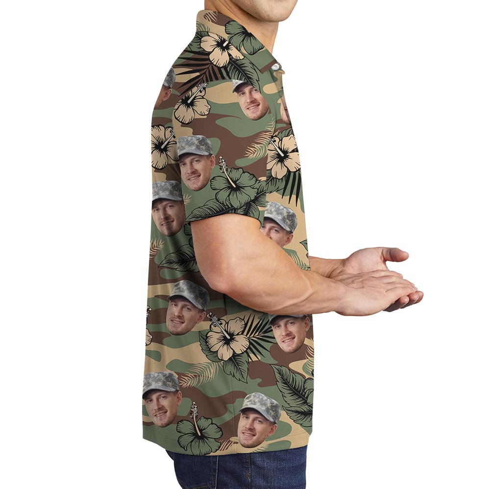 Personalized Military Camo Tropical Polo Shirt With Photo