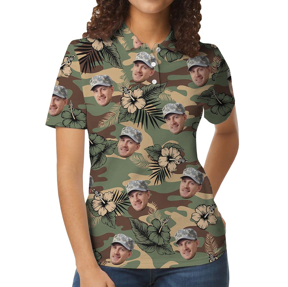 Personalized Military Camo Tropical Polo Shirt With Photo