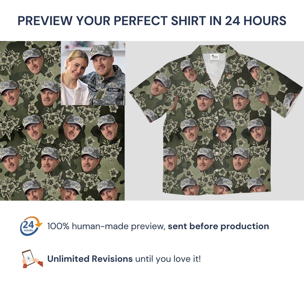 Custom Face Hibiscus Camouflage Frogskin Hawaiian Shirt