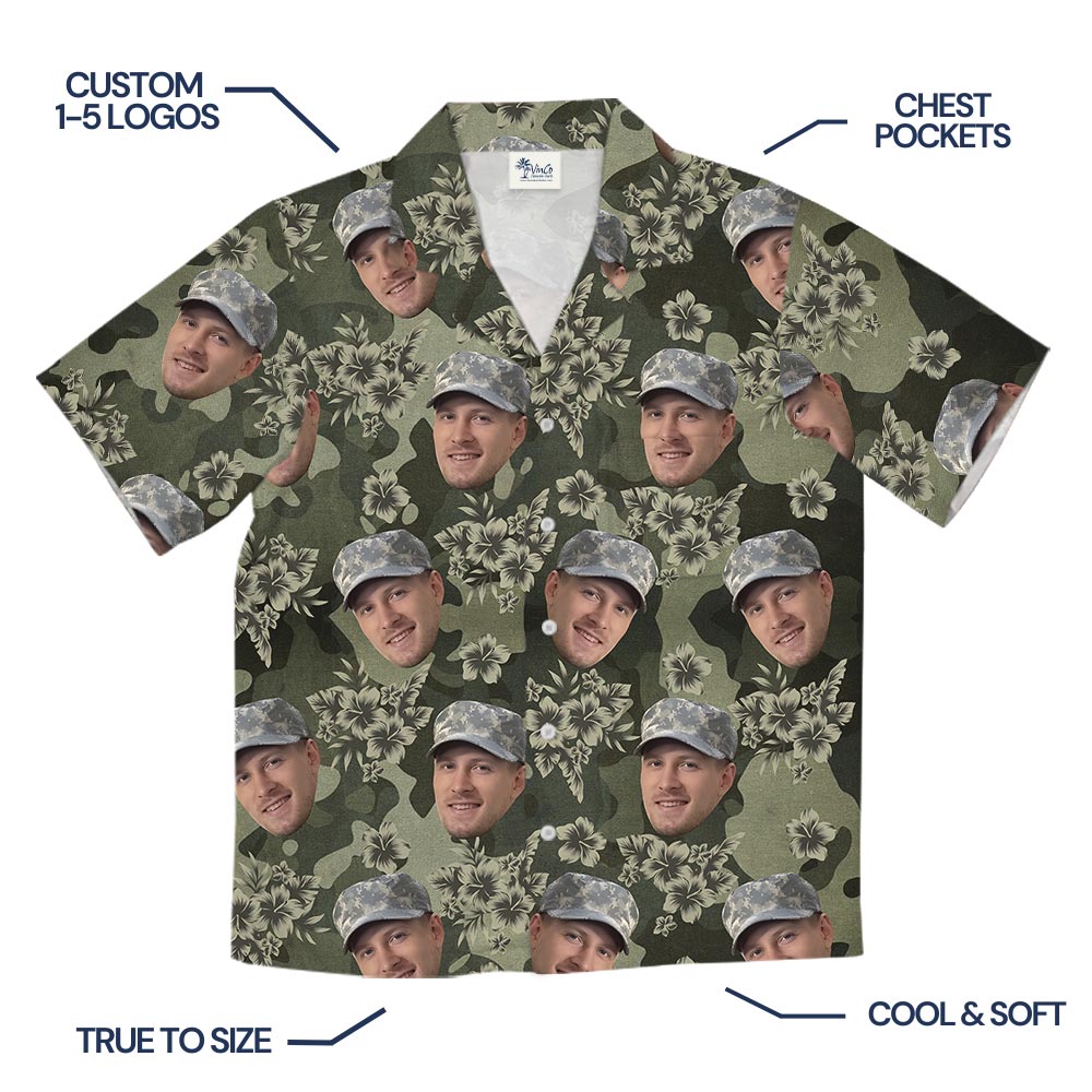 Custom Face Hibiscus Camouflage Frogskin Hawaiian Shirt