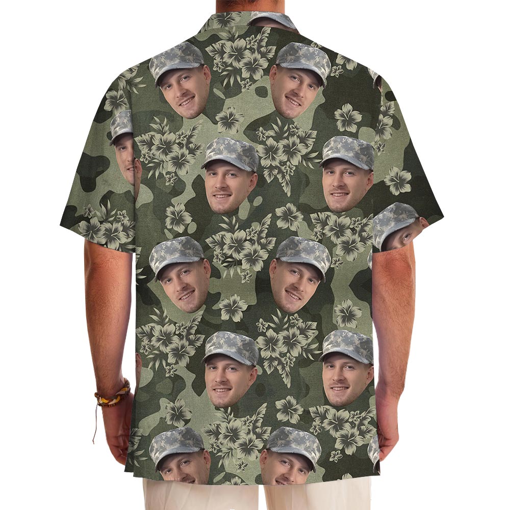 Custom Face Hibiscus Camouflage Frogskin Hawaiian Shirt