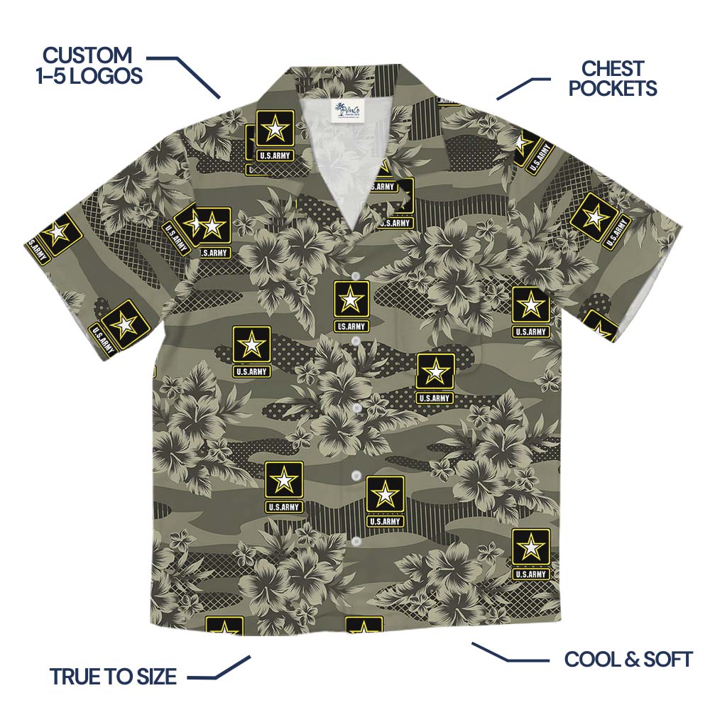 Camo Hibiscus Military Hawaiian Shirt With Logo