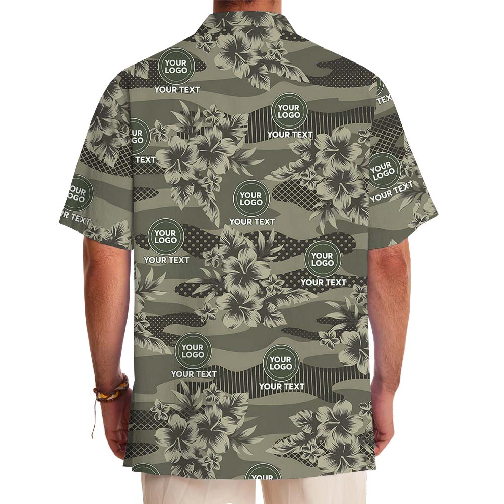Camo Hibiscus Military Hawaiian Shirt With Logo