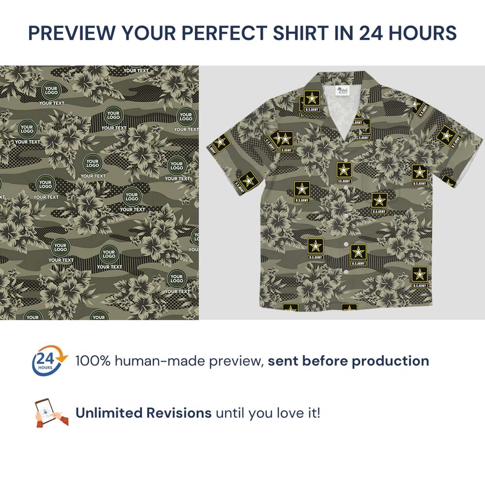 Camo Hibiscus Military Hawaiian Shirt With Logo
