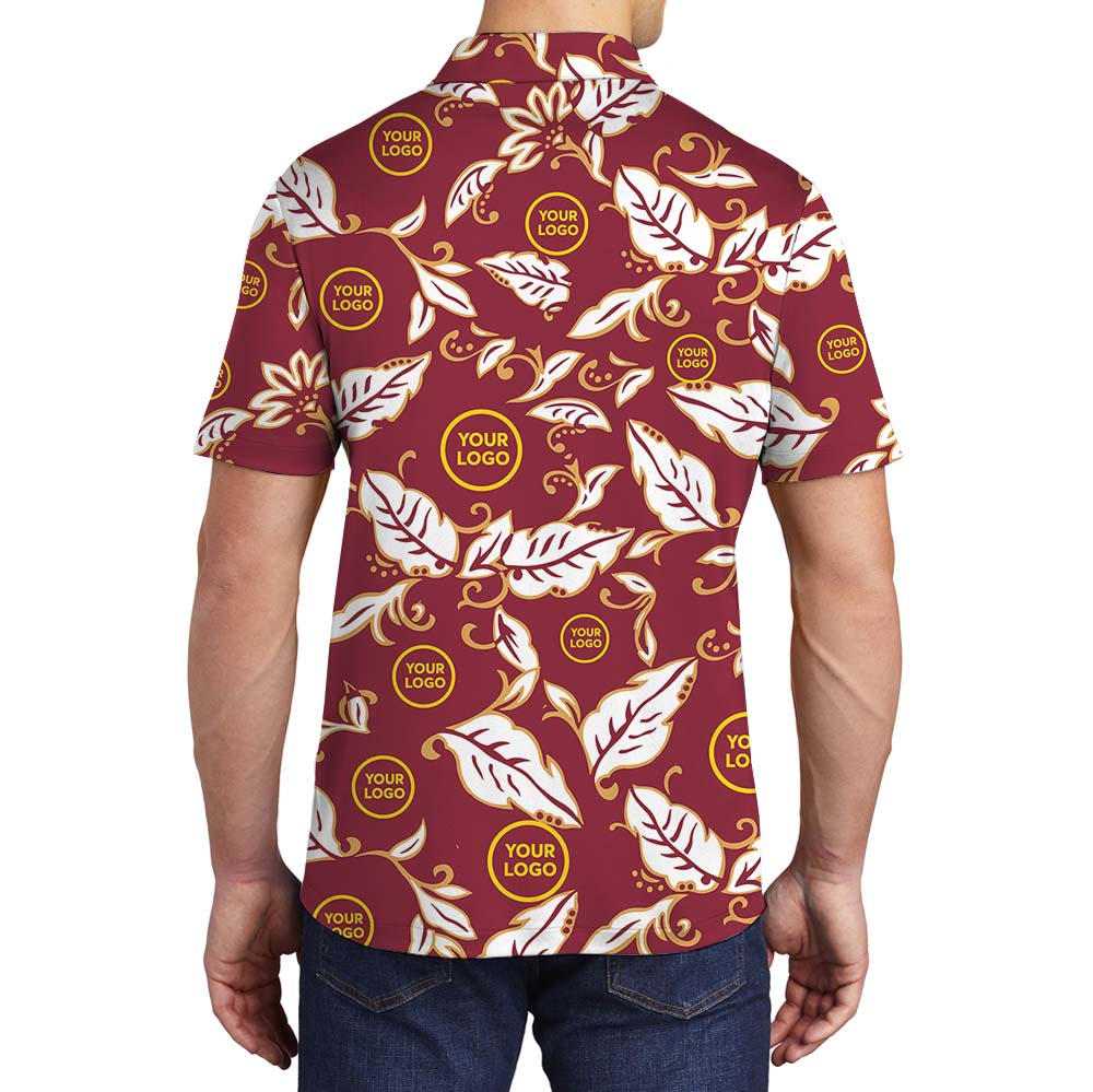 Maroon Blossom Aloha Custom Logo Polo Shirt