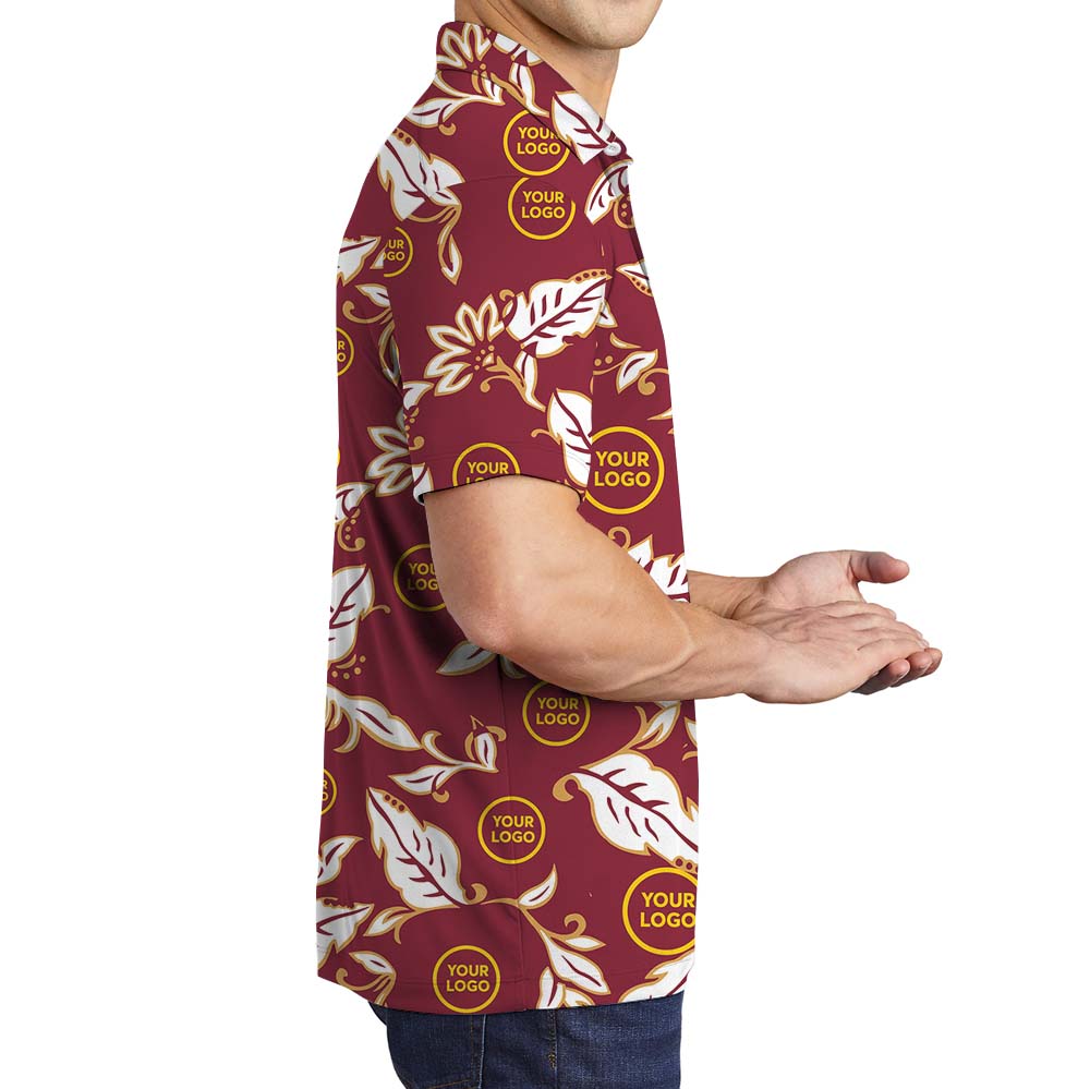 Maroon Blossom Aloha Custom Logo Polo Shirt