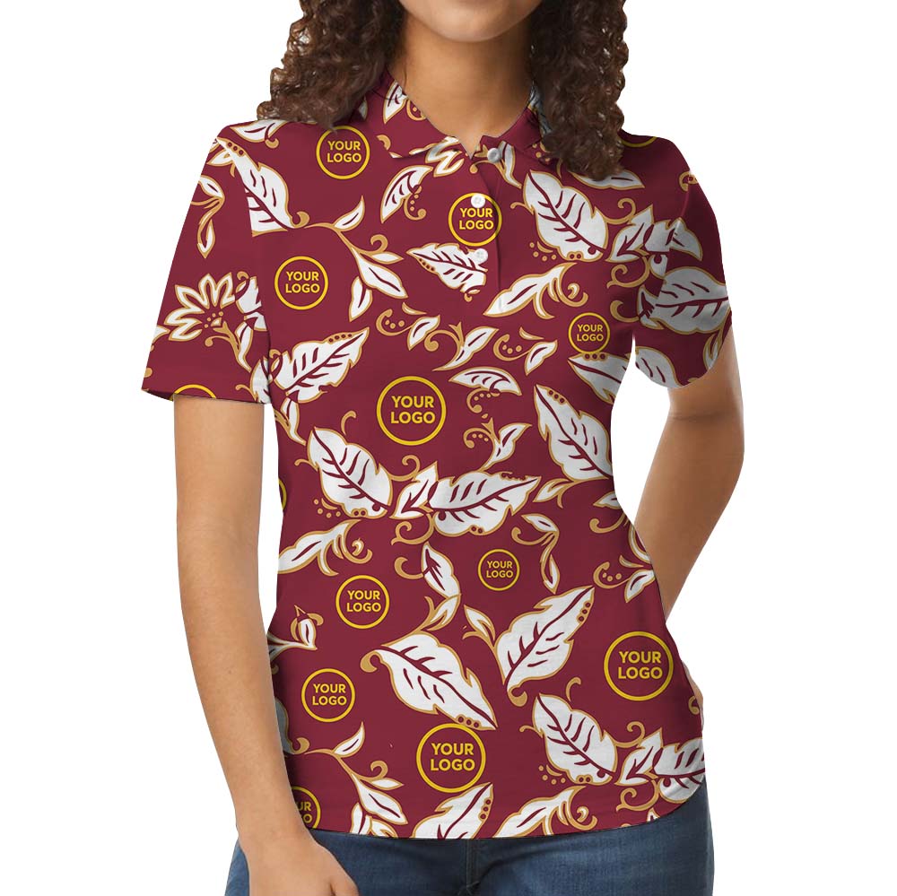 Maroon Blossom Aloha Custom Logo Polo Shirt