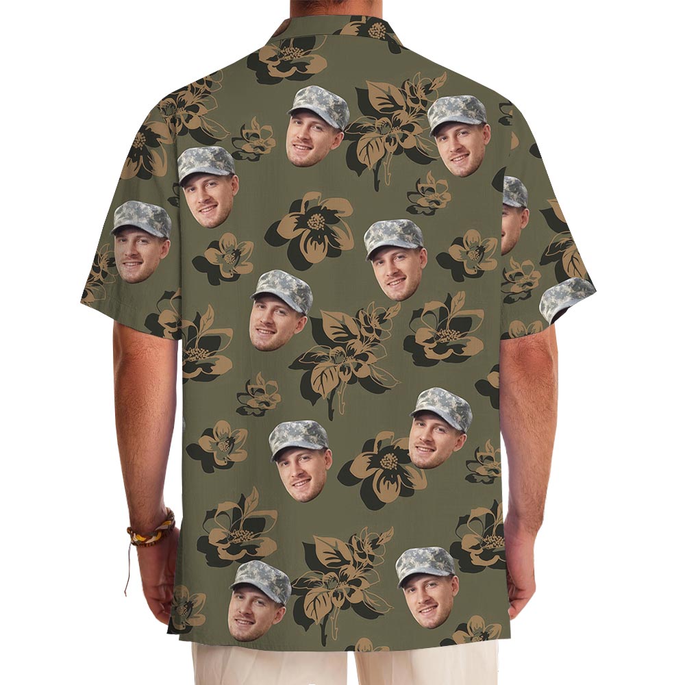 Custom Face Camouflage Olive Green Hawaiian Shirt For Men