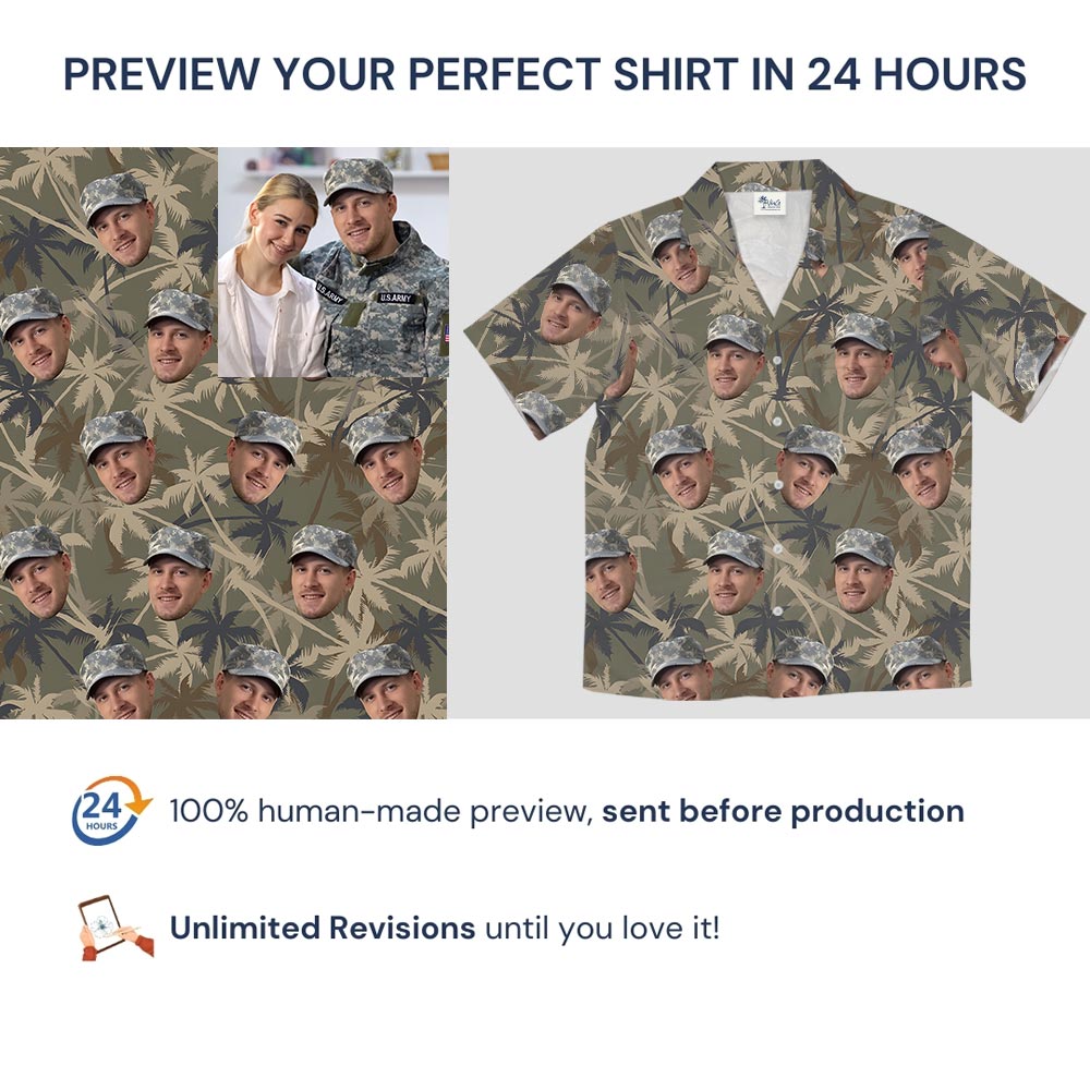 Custom Face Soldier Camo Tropical Hawaiian Shirt