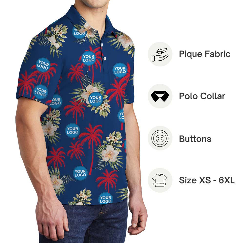 Palm Trees and Hibiscus Custom Polo Shirt For Your Brand