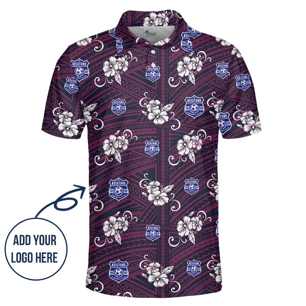 Purple Hibiscus Elegance Collared Polo Shirt With Logo