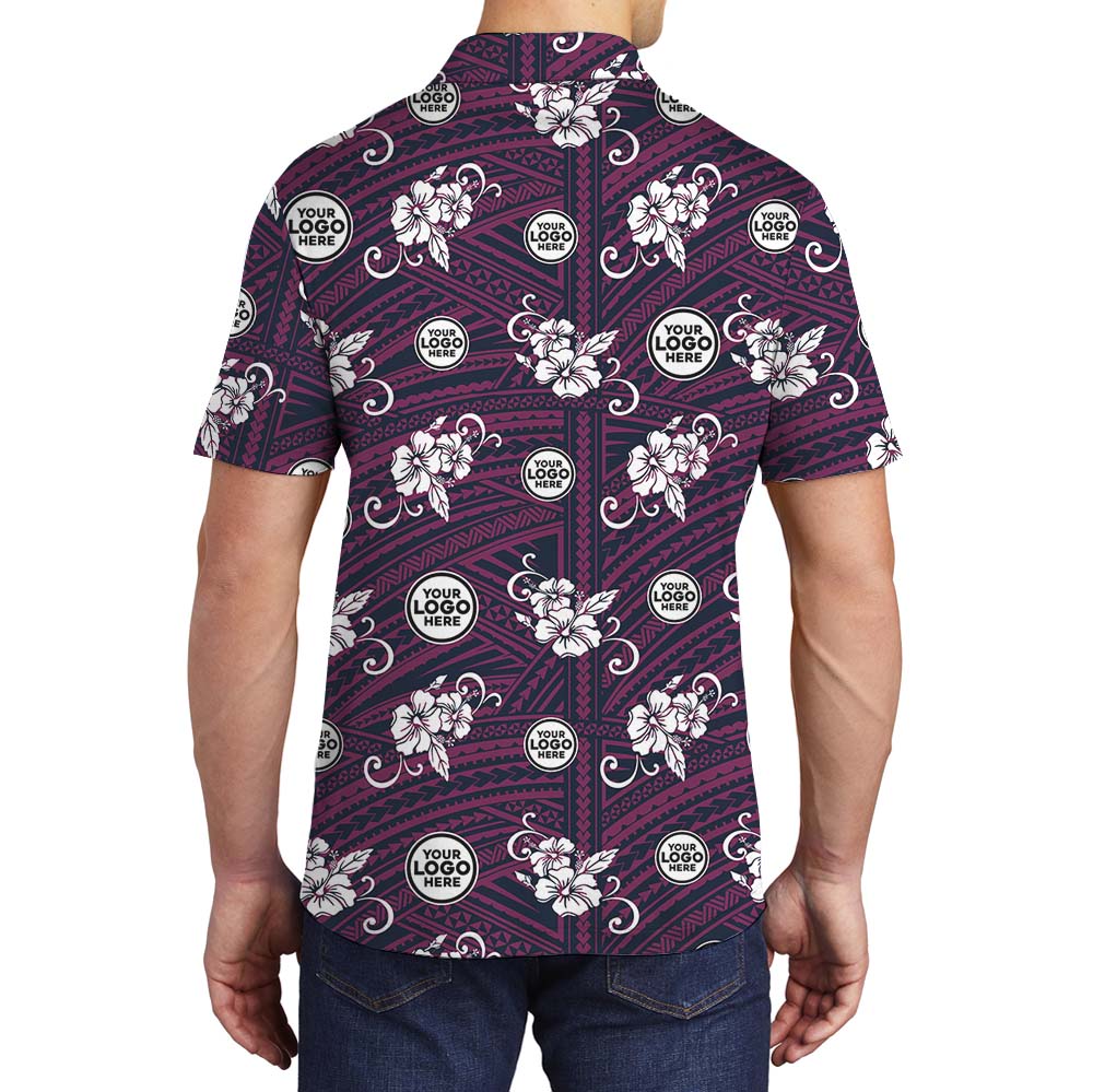 Purple Hibiscus Elegance Collared Polo Shirt With Logo