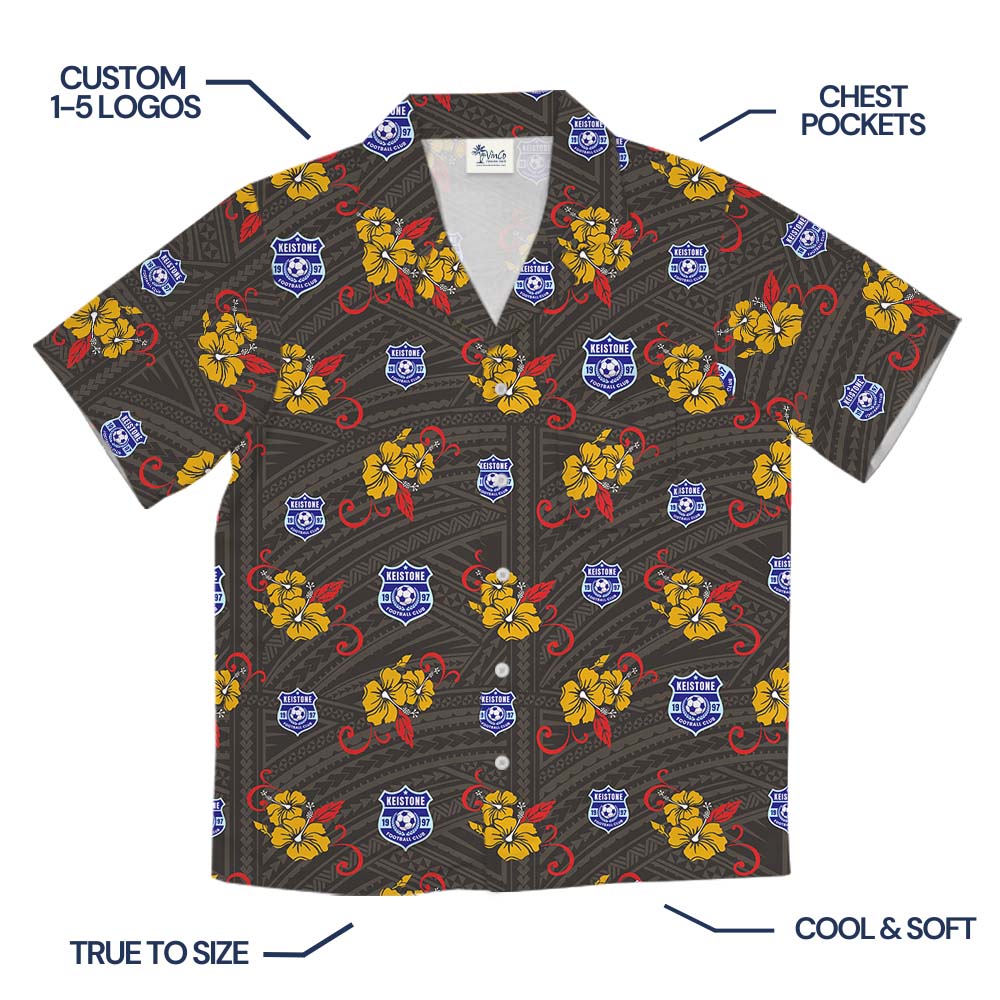 Red And Yellow Charm Hibiscus Hawaiian Shirt With Logo