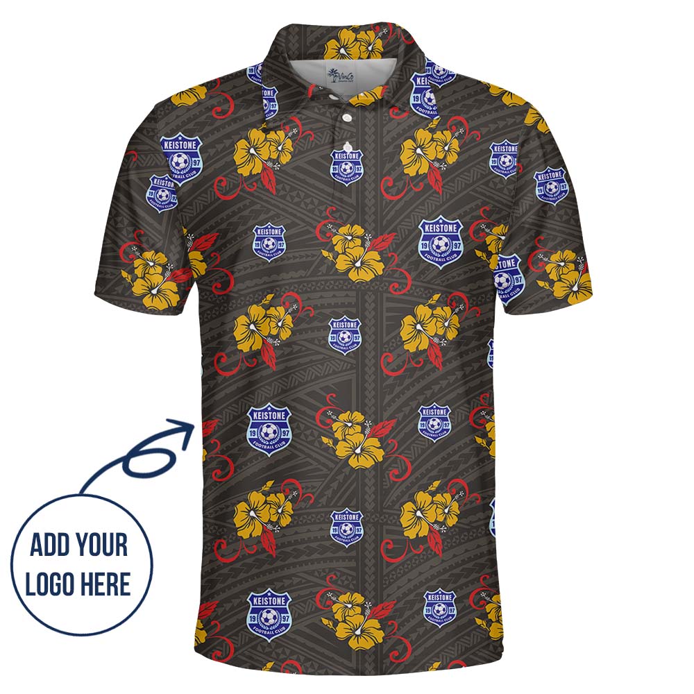 Geometric Hibiscus Custom Logo Polo Shirt For Brand Or Group