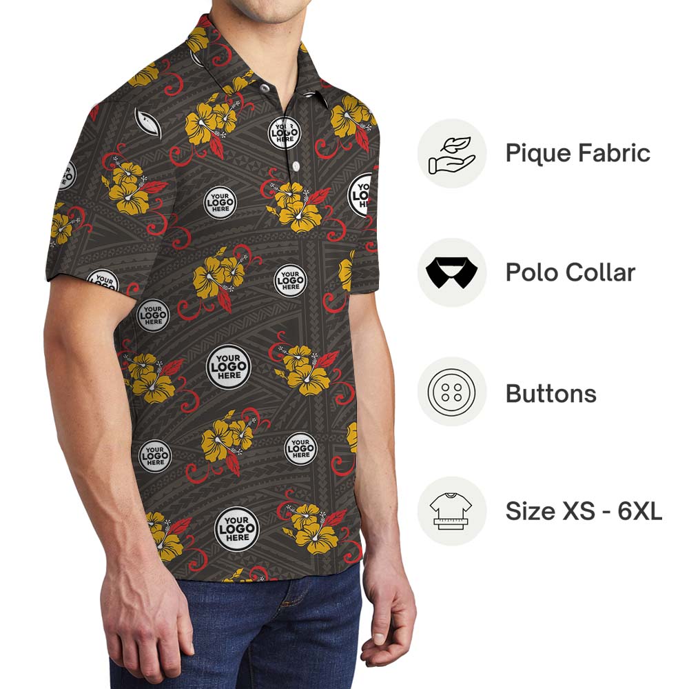 Geometric Hibiscus Custom Logo Polo Shirt For Brand Or Group
