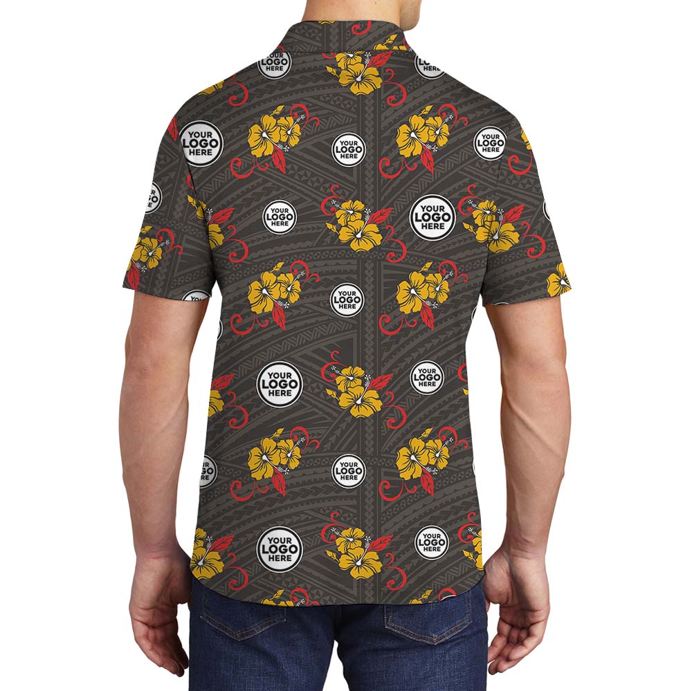 Geometric Hibiscus Custom Logo Polo Shirt For Brand Or Group
