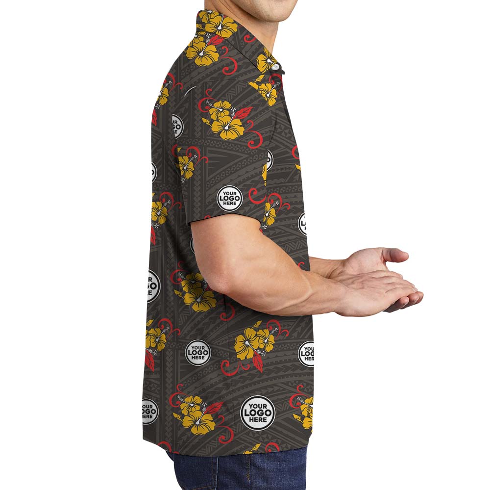 Geometric Hibiscus Custom Logo Polo Shirt For Brand Or Group