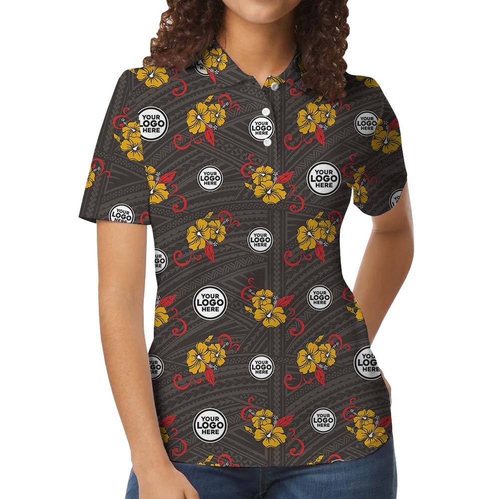 Geometric Hibiscus Custom Logo Polo Shirt For Brand Or Group