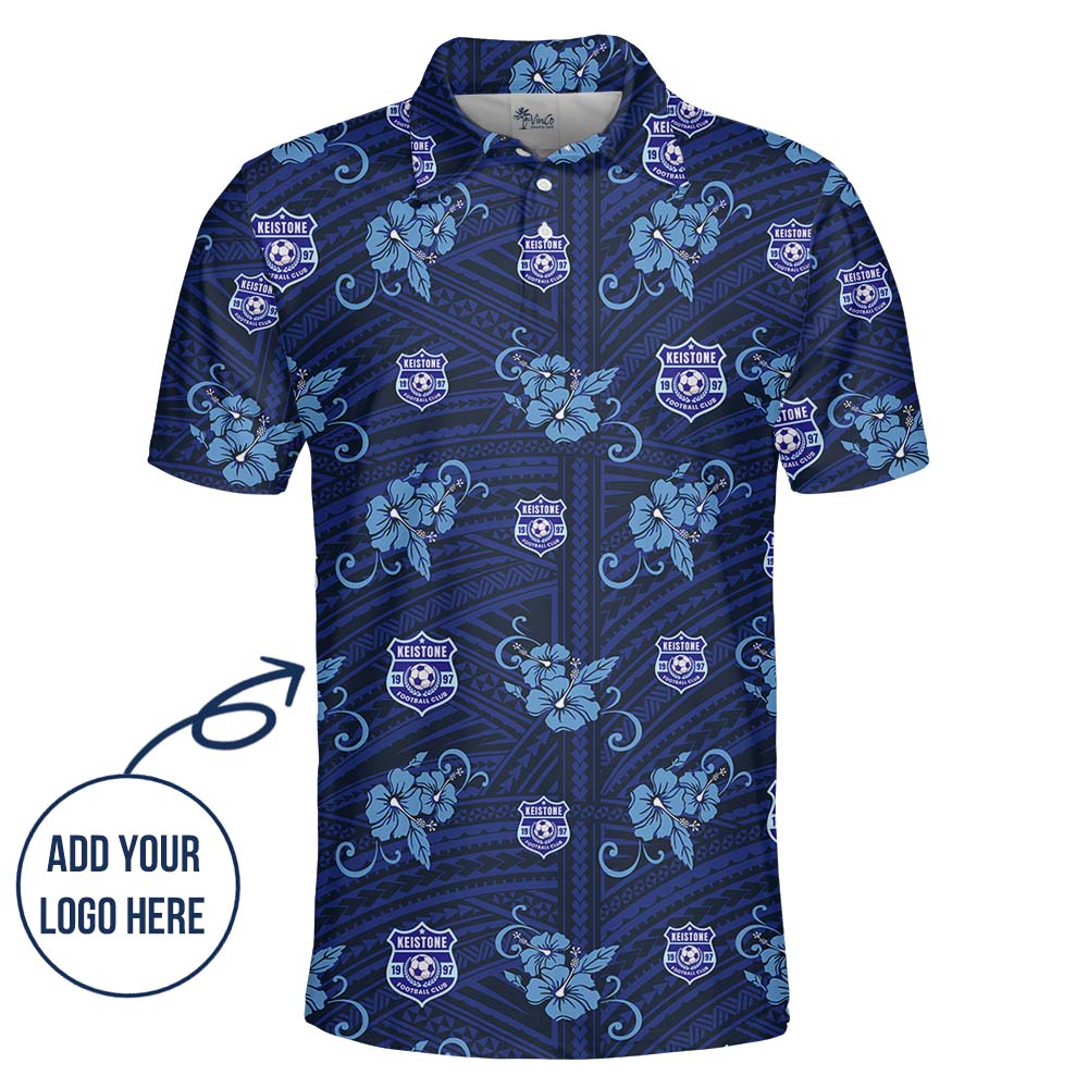 Custom Logo Team Polo Shirt With Blue Vintage Hibiscus