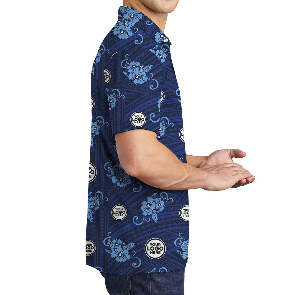 Custom Logo Team Polo Shirt With Blue Vintage Hibiscus
