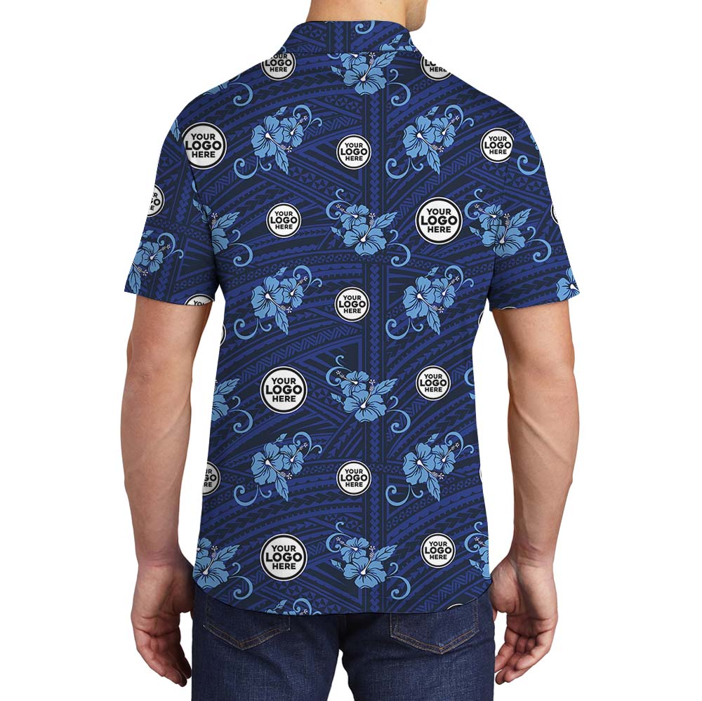 Custom Logo Team Polo Shirt With Blue Vintage Hibiscus
