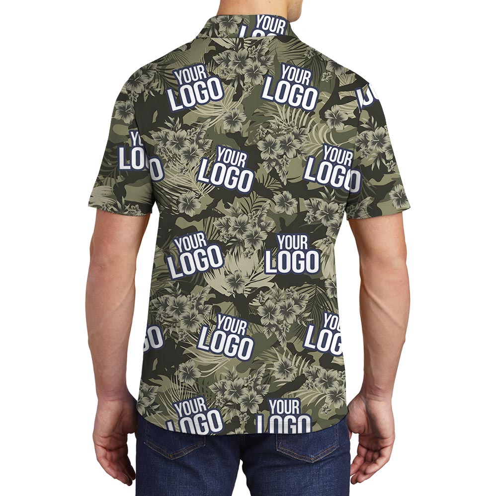 Custom Logo Hibiscus Tropical Hawaiian Polo Military Camo Theme