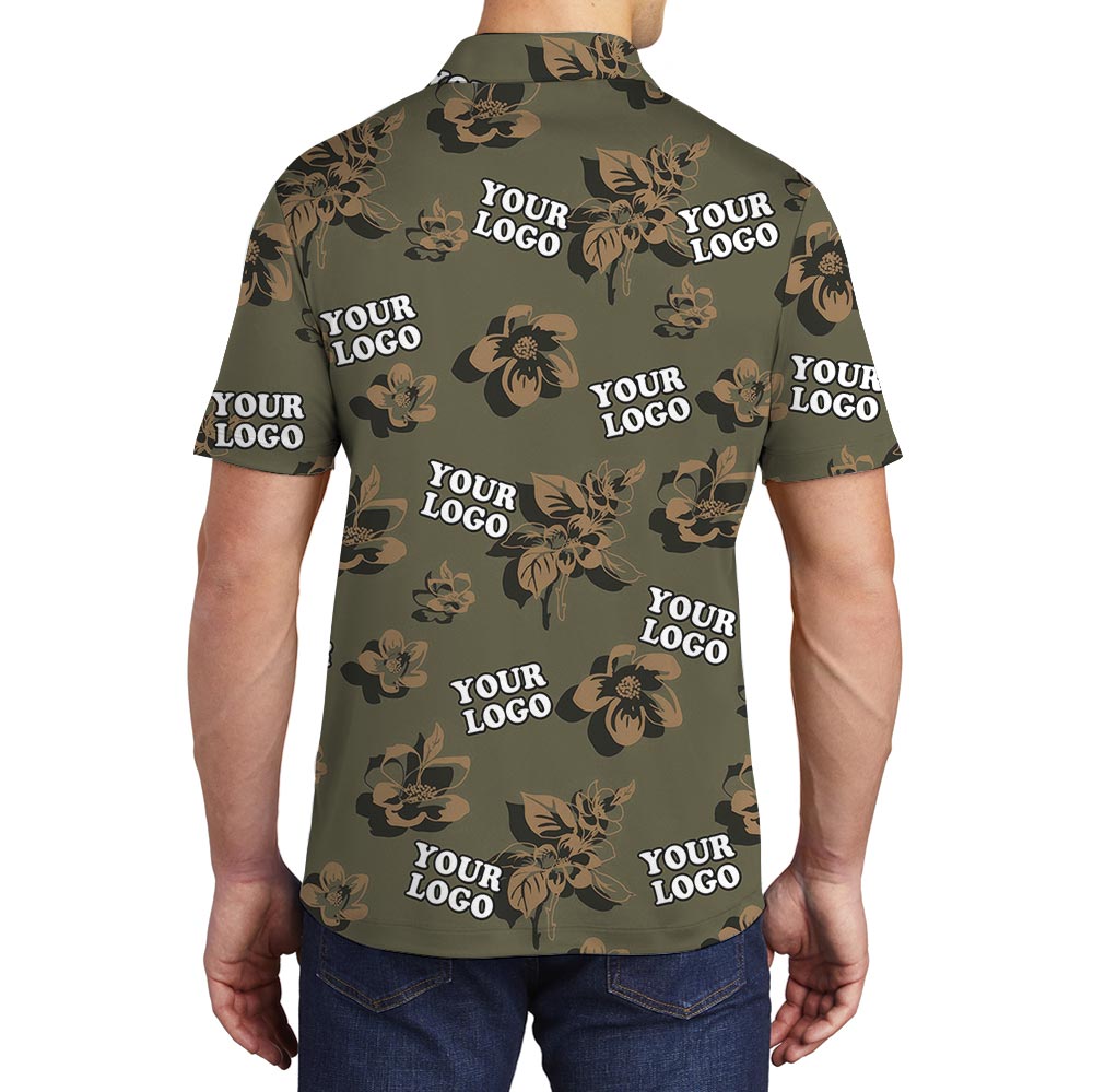 Hibiscus Tropical Camouflage Olive Polo Shirt With Custom Logo