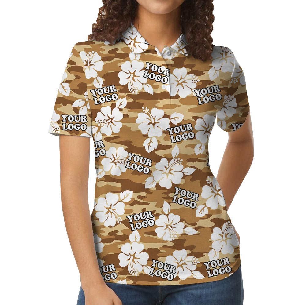 Custom Logo Brown Camouflage Hawaiian Polo For Military Units