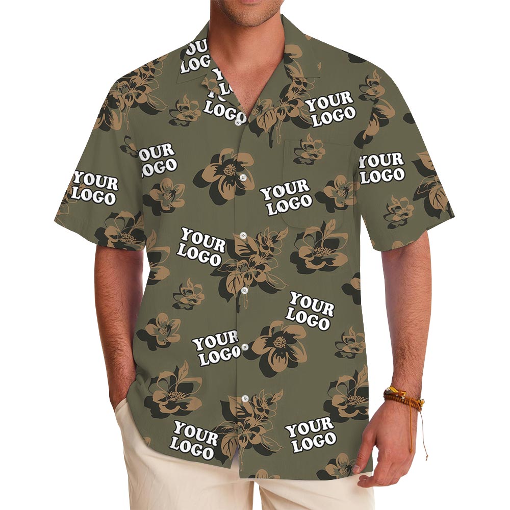 Custom Logo Floral Camo Hawaiian Button Up Shirt - variant image 1