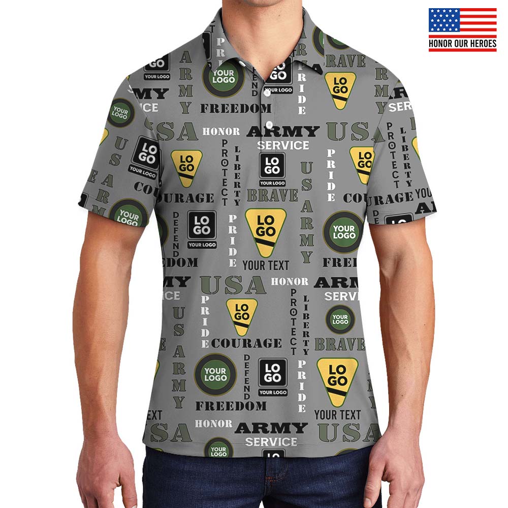 Custom Logo US Army Military Collared Polo Shirt - variant image 1