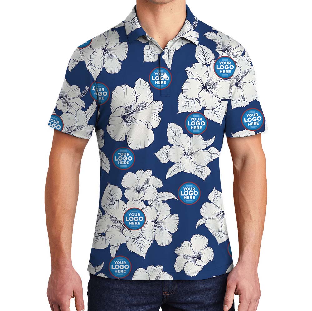 Vintage Floral Blue Collared Polo Shirt With Logo - variant image 1