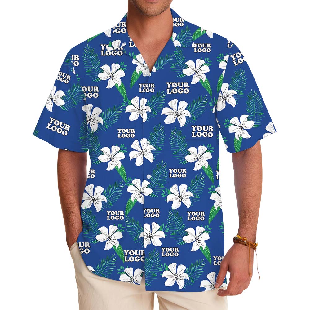 Custom Company Logo Floral Blue Hawaiian Shirt - variant image 1