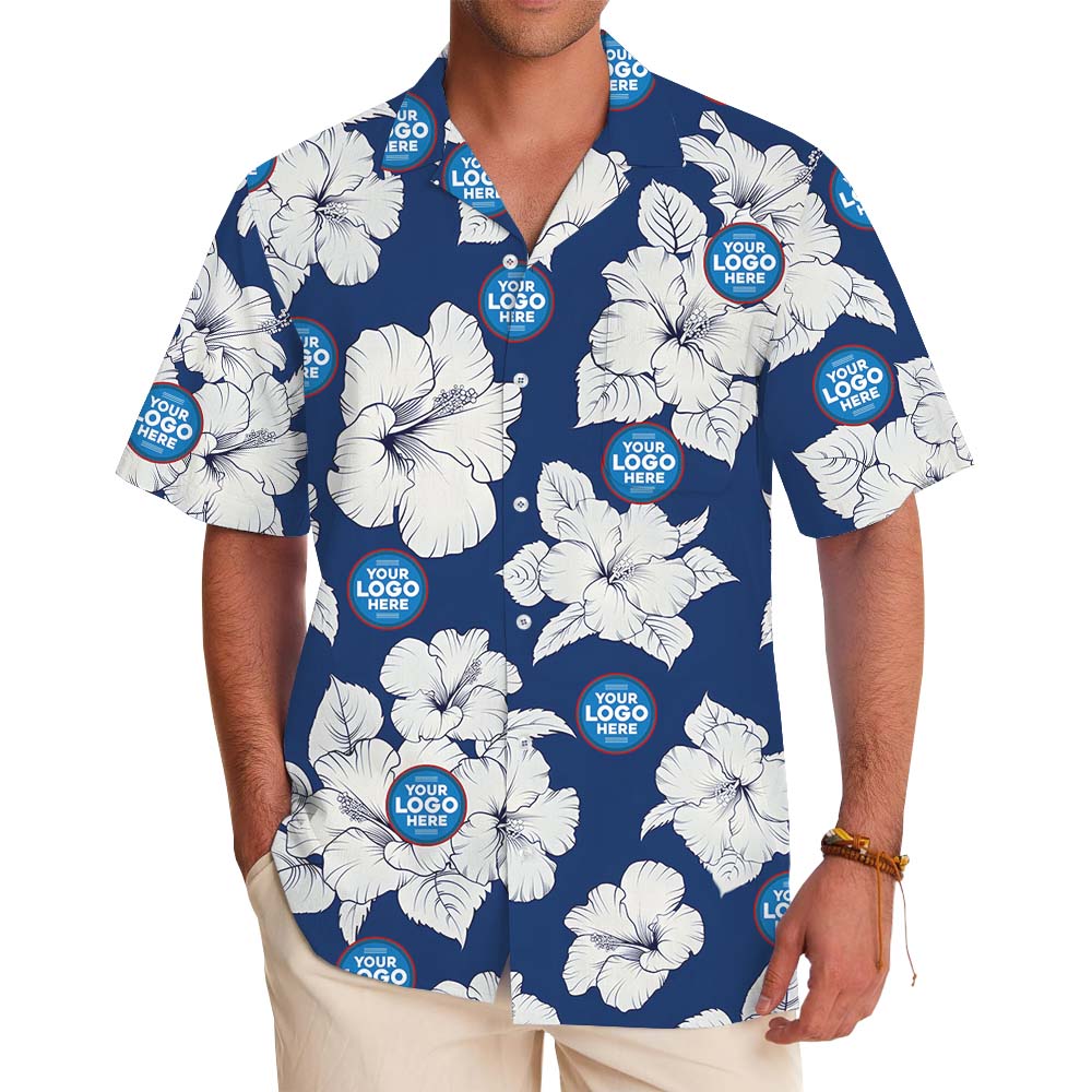 Big Flower Blue Hawaiian Shirt With Custom Logo - variant image 1