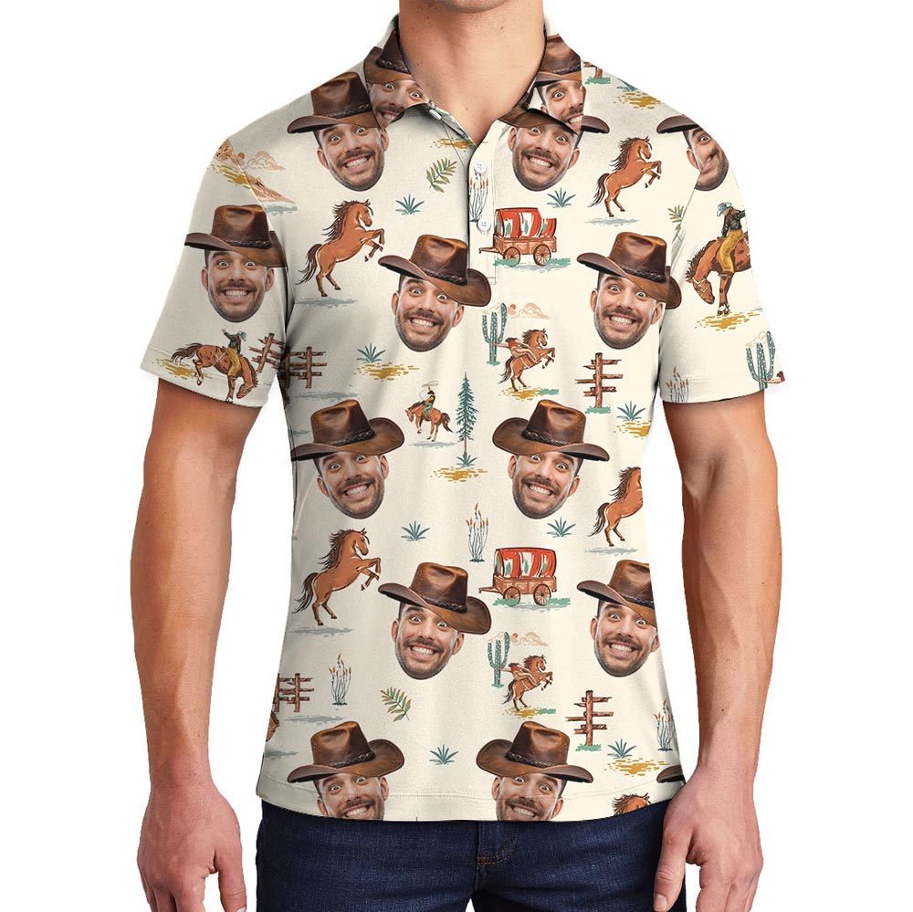 Funny Custom Cowboy Face Polo Shirt For Men Women - variant image 1